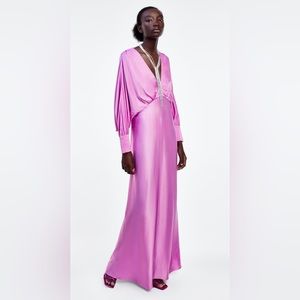 Zara pink satin long dress